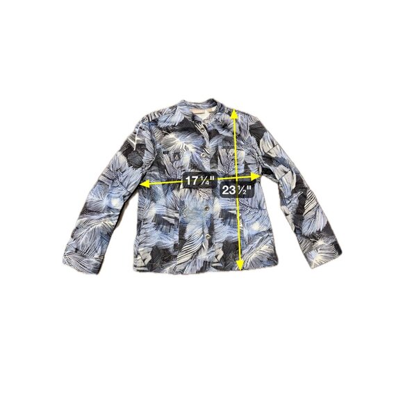 Chicos Womens Blue Black Feather Print Button-Up Jacket Sz Medium - Picture 6 of 10